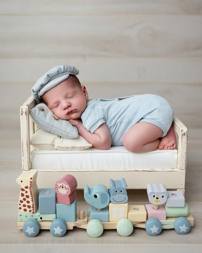 Newborn Photography Props Bed Baby Photoshoot Props Wooden Posing Bed Studio Photo Props Handcrafted Rustic for Professional Photographers Newborn Photo Sessions Detachable Doll Bed