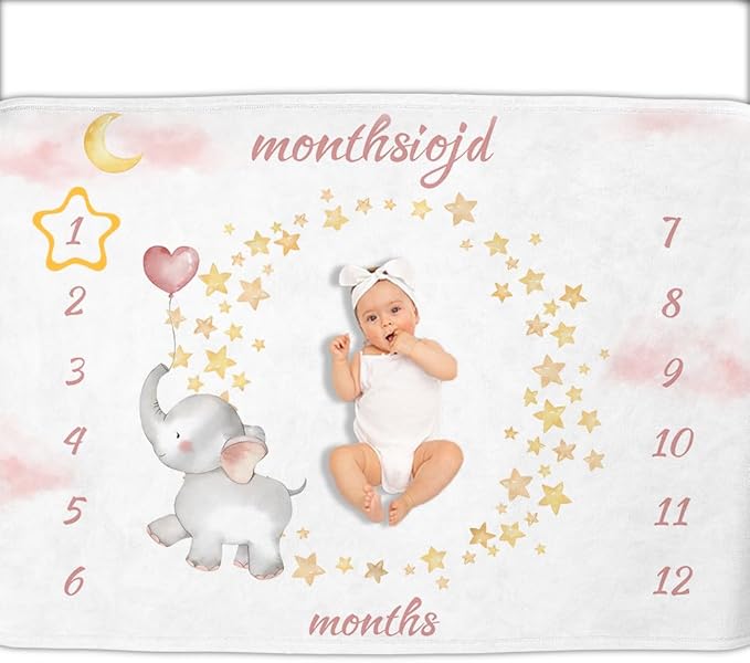 OLIVE OLIVIA Personalized Monthly Baby Milestone Blanket, Baby Months Blanket, Perfect Custom Newborn Gifts,50"x60"