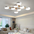 LED Flush Mount Ceiling Light Fixture with 3000K/4000K/6000K Temperatures Selectable,44Inch 96W Chandelier Modern Wood Ceiling Lamp for Bedroom Kitchen, 8-Lights Indoor Lighting White Pendant Light