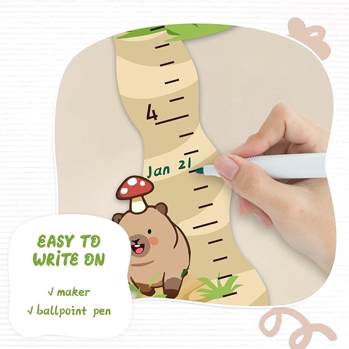 Personalized Name Growth Chart for Wall, Cute Capybara Wood Height Chart for Kids, Boy Girls Height Measurement Growth Measuring Ruler, Toddler Children Playroom Decor