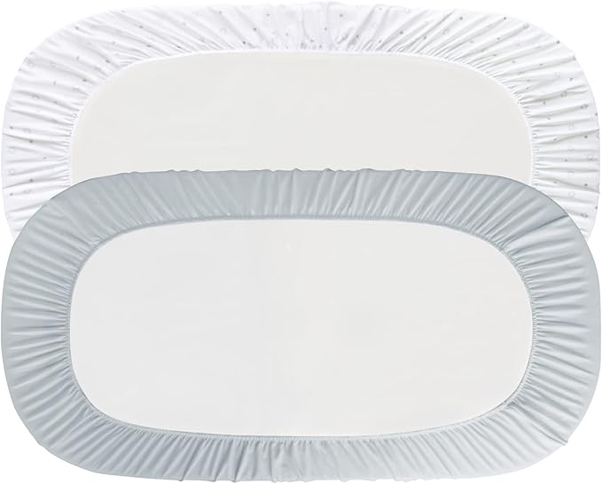 Bassinet Fitted Sheets Fit for UPPAbaby, SNOO, Chicco LullaGo Anywhere Bassinet and 13" x 30" Mattress Pad, 2 Pack for Baby Boy/Girl, Ultra Soft & Stretchy, Grey & White Star