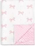 Bow Baby Blankets for Girls, Soft Nursery Minky Blankets with Muslin and Dotted Fleece Back 30x40 inches, Receiving Bed Quilt for Newborn, Infants, Toddlers