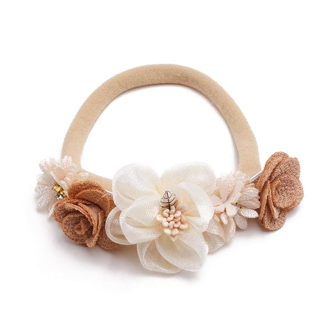 cherrboll 3pcs Baby Girl Flower Headbands, Super Soft & Stretchy Nylon Floral Hairbands for Newborn Toddler