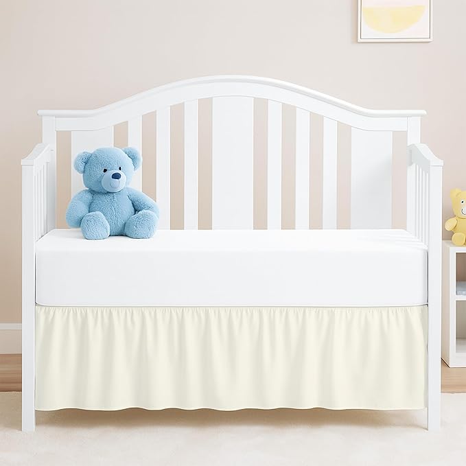 Ivory Crib Bed Skirt, Perfect for Nursery Crib for Boys & Girls with a 14" Drop and Size 28"x 52"