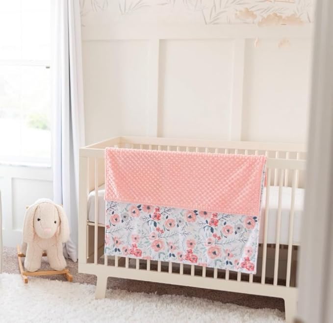 Baby Double Layer Soft Plush Minky Blanket With Dotted Backing for Boys Girls - Toddler Newborn Shower Gift (Blossom, 30 X 40 Inch)