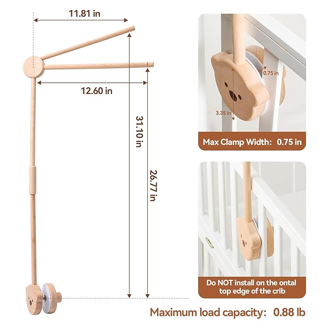 Baby Crib Mobile Arm,HBM 28-33inch Wooden Mobile Arm for Crib Mobile Hanger for Crib Baby Girl Nursery Decor