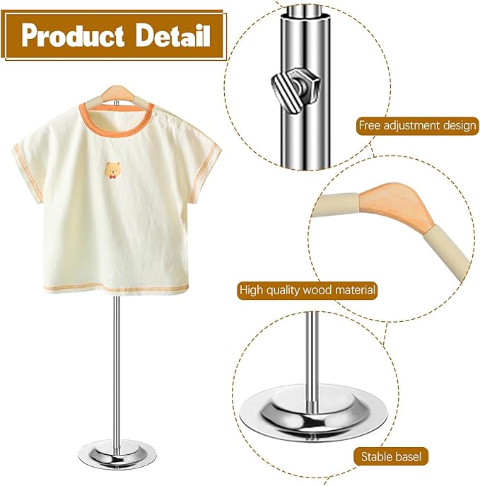 Huaerle 2 Pcs Child T Shirt Display Stand Adjustable Clothes Rack Display Flexible Shoulder Stand Portable Clothes Hanger Clothing Hanging Rack for Garment Coat Retail Vendor, Height 16-27.9In