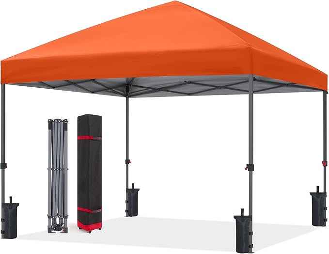 ABCCANOPY Pop Up Canopy - 10x10 Outdoor Patio Portable Canopy Tent Heavy Duty for Backyard and Deck with 4 Sandbags(Orange, 10x10)