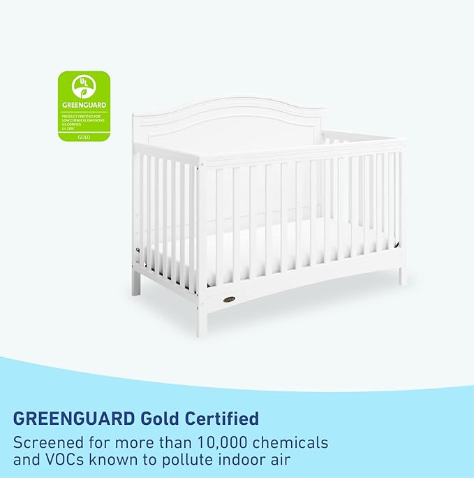 Graco Paris 4-in-1 Convertible Crib (White) – GREENGUARD Gold Certified, Converts to Toddler Bed and Daybed, Fits Standard Full-Size Crib Mattress, Adjustable Mattress Support Base
