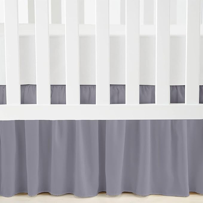 Luxury Crib Bed Skirt 28" x 52" with 14 Inch Drop Soft & Breathable Dust Ruffle Fits Standard Crib and Toddler Bed Nursery Microfiber Fabric Ruffle Bed Skirt for Baby Boys or Girls Light Grey Solid