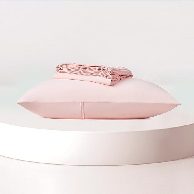 Dream Valley® Twin Sheets Set, Cooling Fitted Sheet with 1 Pillowcase-2 PCS with No Flat Sheet,Q-Max > 0.4 Aerocool, Cooling for Night Sweats, Hot Sleepers,deep Pocket up to 15",Pink Blush