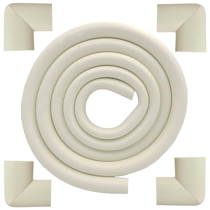 M2cbridge U Shape Extra Thick Furniture Table Edge Protectors Foam Baby Safety Bumper Guard 6.5 Ft (Off White with 4 Corners)