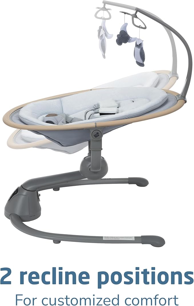 Maxi-Cosi Cassia Smart Baby Swing for Infants, Portable Foldable Swing with Music, 360 Rotation, 5 Speeds, 12 Melodies, EcoCare Fabric, Auto Motion Sensor, 2 Reclines, Classic Slate