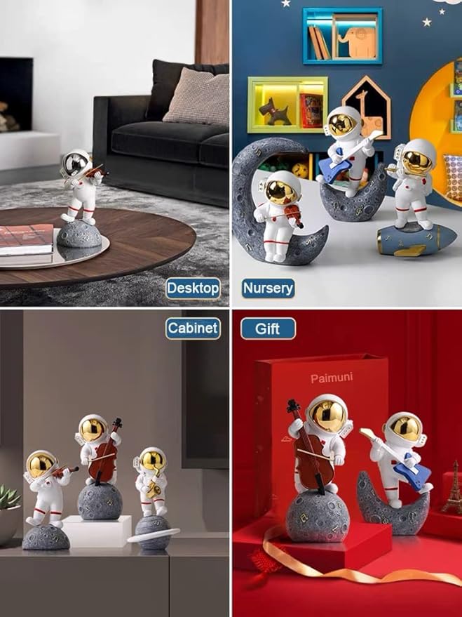 Paimuni Astronaut Figurine Home Decor Resin Spaceman Statue White Gold Gray Sculpture for Desktop Bookshelf Office Living Room