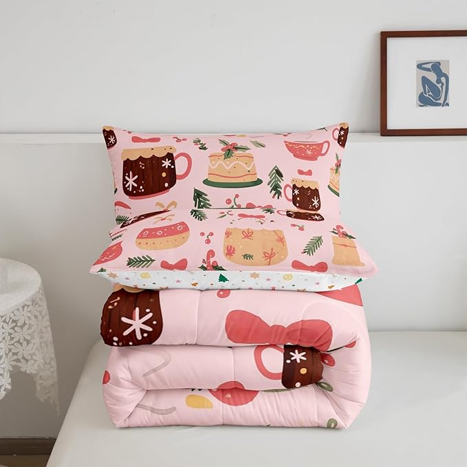 Feelyou Christmas Bedding Set for Kids Boys Girls Twin Size Cake Pattern Printed Comforter Set Ultra Soft Winter Christmas Comforter Dessert Duvet Quilt Bedroom Decor Christmas Decor Quilt