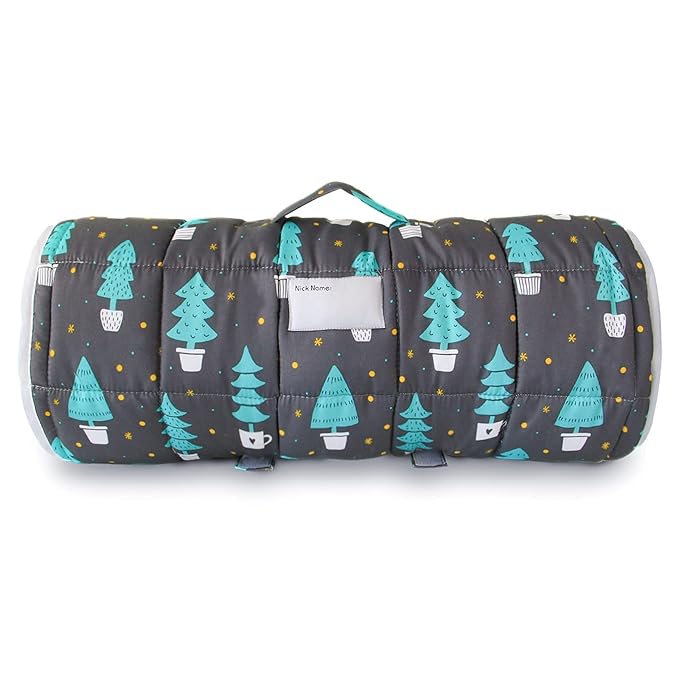 Biloban Toddler Nap Mat with Pillow and Blanket, Cot Nap Mats for Daycare Preschool, Portable Travel Sleeping Bag for Kids, Warm & Skin-Friendly, Dark Woods, 50" x 21"
