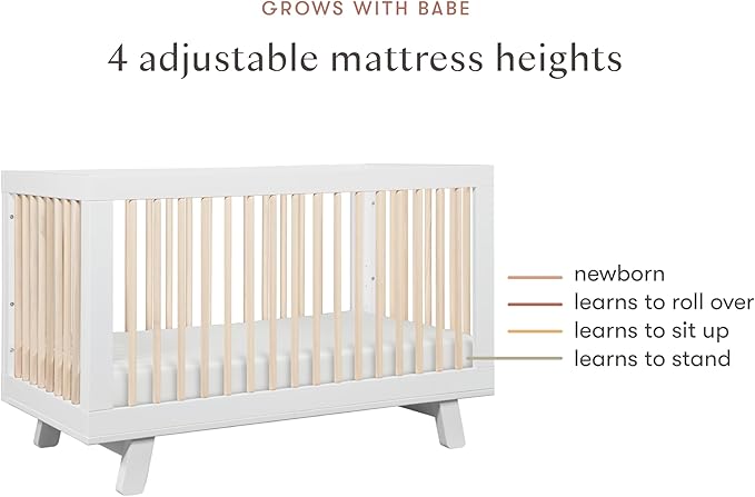 Babyletto Hudson 3-in-1 Convertible Baby Crib with Wooden Toddler Bed & Daybed Conversion - Easy to Assemble & GREENGUARD Gold Certified - 4 Adjustable Mattress Heights - White & Washed Natural