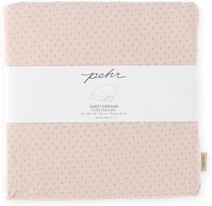 Pehr Crib Sheet, Pin Dot Peony | Breathable Brushed Organic Cotton for Soft Sleep | Snug Fit | Reusable Fabric Bag Packaging | Standard Crib Mattresses up to 52”L x 28”W x 8”H