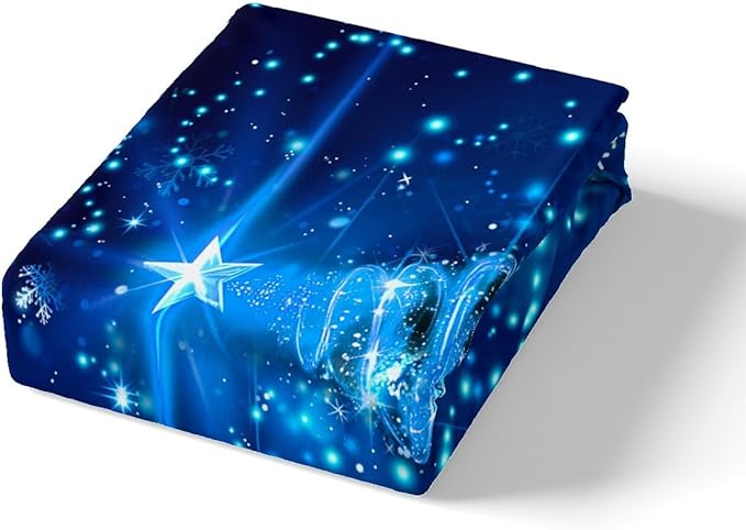 Manfei Blue Xmas Tree Duvet Cover Set Queen Size, White Snowflake Print Comforter Cover with 2 Pillowcases, Christmas Theme Bedding Set 3pcs for Kids Boys Girls Bedroom Decor,No Comforter