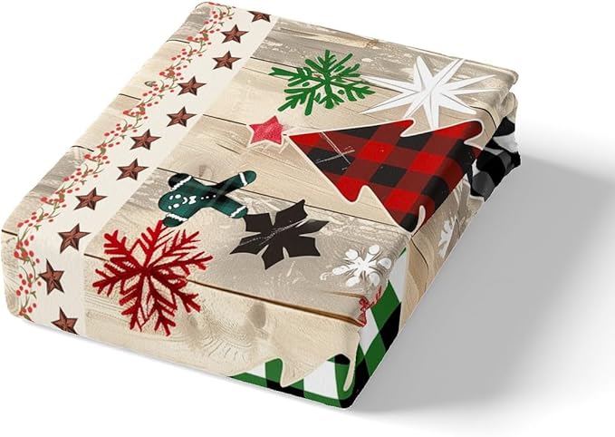 Manfei Xmas Plaid Trees Duvet Cover Set Full Size, Western Texas Star Bedding Set 3pcs for Kids Boys Girls, Christmas Theme Comforter Cover Wooden Plank Quilt Cover with 2 Pillowcases,No Comforter