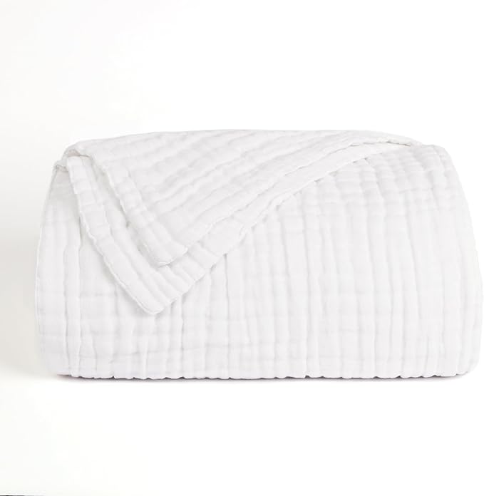 Love's cabin 6 Layer 100% Cotton Muslin Blanket, 60"x80" Twin Muslin Blanket for Couch Bed, Lightweight and Breathable Cotton Gauze for Adult, White