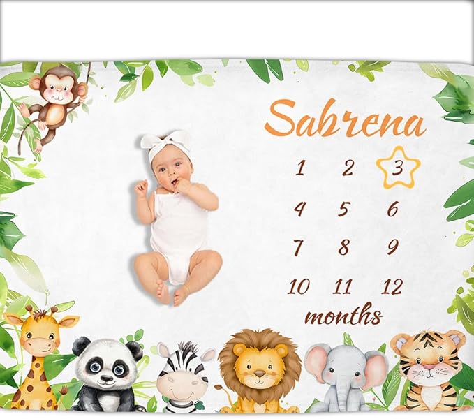 OLIVE OLIVIA Personalized Baby Gifts with Customized Name - Monthly Milestone Blanket for Girls and Boys, Perfect Custom Gift, 60"x80"