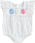 Gaono Newborn Baby Girl Smocked Bubble Romper Cute Boho Summer Clothes Ruffle Sleeveless Crochet Flower Vintage Bodysuit
