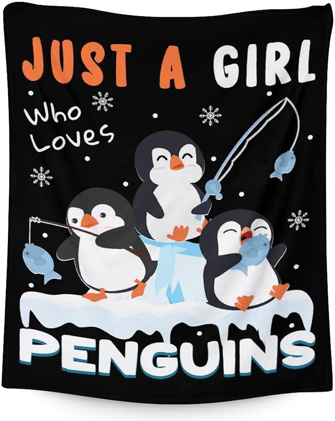 Penguin Blanket for Kids - 30" x 40" Inches Cute Throw Blanket Gifts for Girls Boys - Black Soft Warm Throws for Sofa, Lap & Office