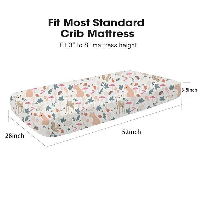 Little Grape Land Crib Sheets for Boys and Girls, Soft Microfiber Fitted Baby Crib Sheet Set for Standard Crib and Toddler Mattress, Snug & Durable (Woodland Animals)