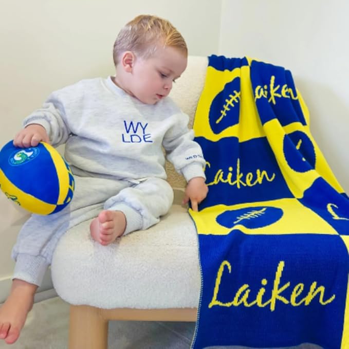 Personalized Signature Icon Blanket – 100% Organic Cotton Customized Baby Blanket, Custom Name, Crib 36x60, Gift for Baby Shower, Birthday Present, Girls and Boys, Toddlers Kids - Made in America