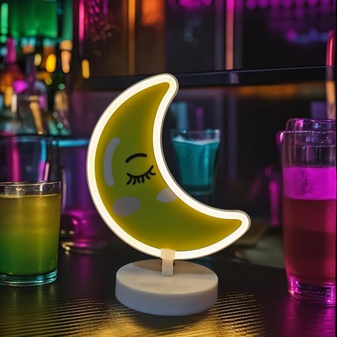 Cute Moon Shaped Neon Sign-USB/3*AA Battery Powered One-Button Nursery Lamp Safe for Babies Moon Neon Light for Babies Breastfeeding Lamp Sleep Trainer Sleep Aid Lamp for Nursery Baby Feeding Light
