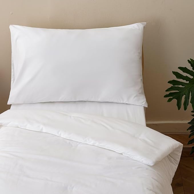 CLOTHKNOW 4 Pieces White Toddler Bedding Sets, White Bedding Sets, Soft Crib Bed Set Including Comforter, Flat Sheet, Fitted Sheet and Pillowcase