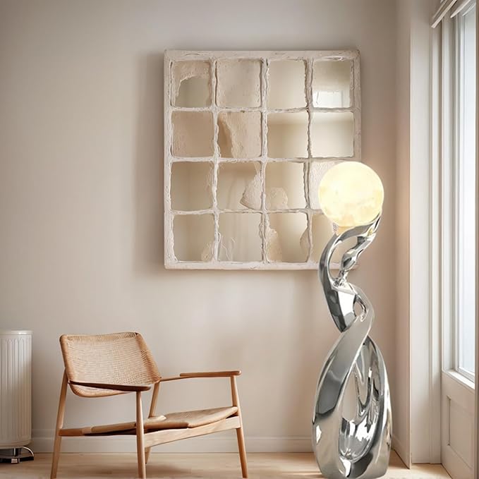 Bofea-Modern Standing Lamp for Living Room Minimalist Floor Lamps with Silver Resin Lamp Body,Creative Dancing Girls Statue Tall Standing Lamps,Unique Moon Floor Lights for Bedroom Home Decor