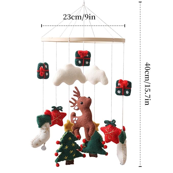 Baby Crib Mobile, Christmas Deer Crib Hanging Toy, Felt Xmas Tree Clouds Stars Baby Wind Chimes, Newborn Gifts for Girls Boys, Mobiles for Babies