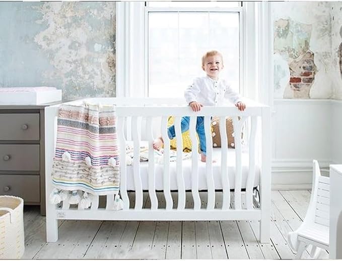 Box Pleated Crib Bed Skirt Premium 100% Cotton 800 Thread Count Nursery Crib Toddler Bedding Crib Bedskirt for Baby Boys or Baby Girls, (28" x 52") + 14" Drop Lenght - White Solid
