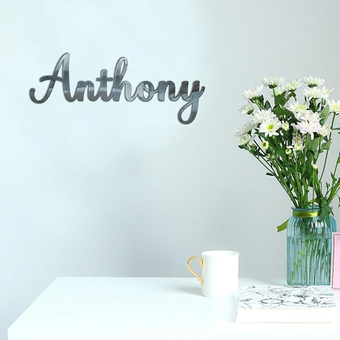 Custom Acrylic Mirror Name Sign, Personalized Mirror Wall Nursery Name Sign,Silver Gold Rose Gold Mirror Acrylic Sign,Glitter Name Baby Name Wall Art Sign Room Decor Party Decoration (style 1)