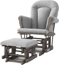 Child Craft Cozy Glider Rocker and Ottoman Set, Padded Cushion with Convenient Storage Pockets, Solid Wood Base & Frame (Dapper Gray with Light Gray Cushion)