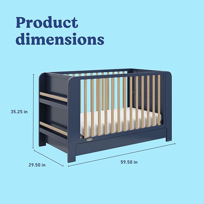 Graco Read-with-Me 4-in-1 Convertible Crib with Drawer (Midnight Blue with Driftwood) - GREENGUARD Gold Certified Converts to Toddler Bed, Daybed, and Functional Bookshelves