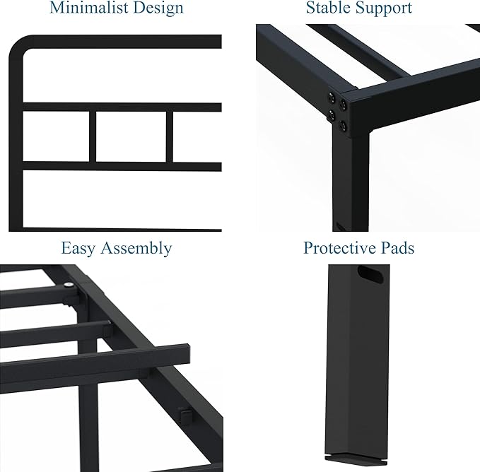 Metal Platform Twin Bed Frames with Headboard, 14 Inch No Box Spring Needed Heavy Duty Steel Slat Mattress Foundation/Easy Assembly/Noise Free/Black
