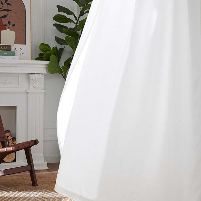 jinchan Linen Curtains with Privacy Lining 108 Inch Length White Farmhouse Closet Lined Drapes for Small Narrow Window Bedroom Living Room Bay Window 2 Panels Rod Pocket Back Tab