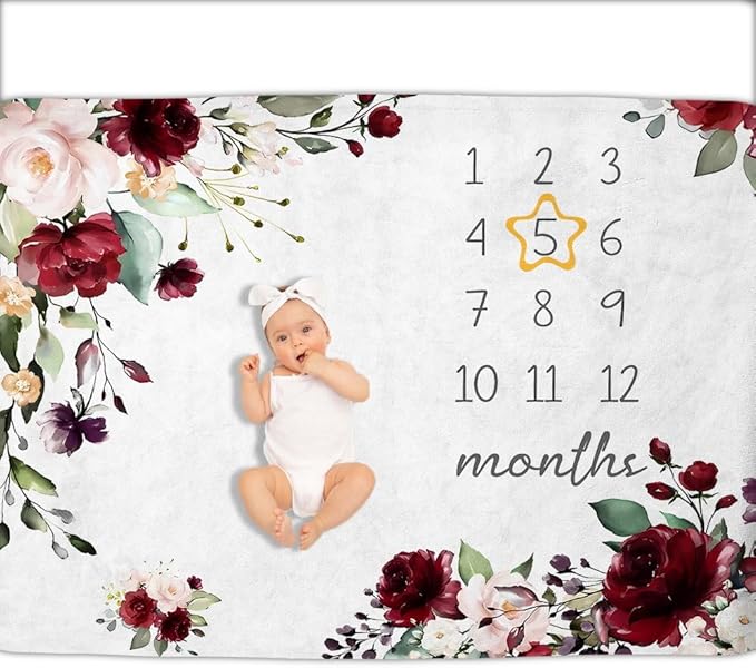 OLIVE OLIVIA Personalized Monthly Baby Milestone Blanket, Baby Months Blanket, Perfect Custom Newborn Gifts,30"x40"