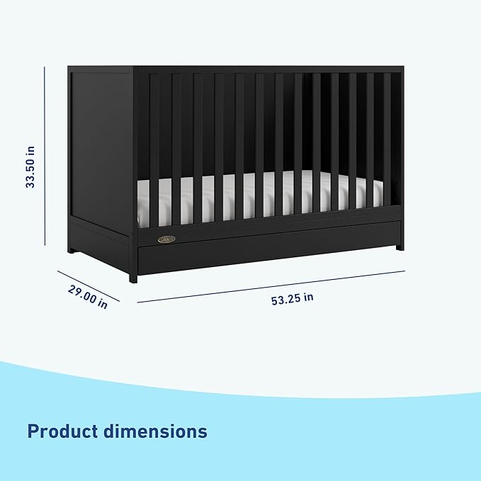 Graco Theo Convertible Crib with Storage Drawer (Black) – GREENGUARD Gold Certified with Drawer, Converts to Toddler Bed, Fits Standard Crib Mattress