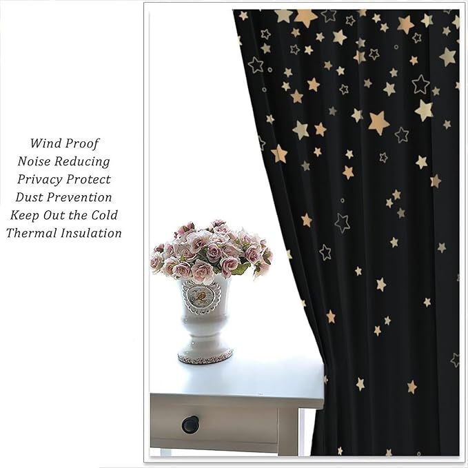 Star Celestial Curtain, Space Funny Fantasy Galaxy Starry Night Window Curtain for Kids Bedroom Nursery Toddler Room 42" W X 45" L(No Blackout)