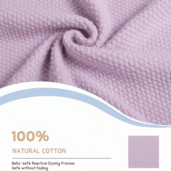 Baby Knit Blanket Soft Breathable Cotton Scallop Border Blankets Newborn Knitted Blanket Swaddle Blankets Gifts for Baby Newborn Toddler Shower Boy Girl New Mom Birthday Christmas Lilac 30x40
