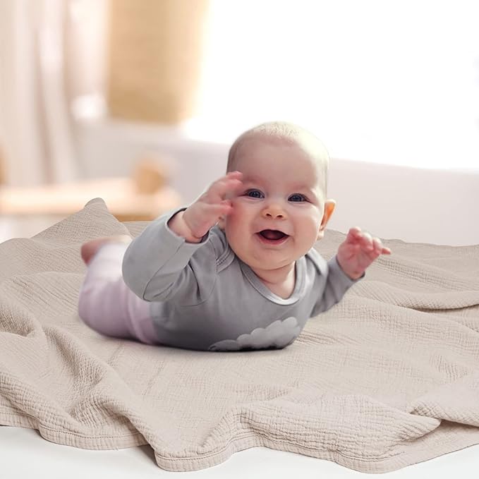 lulumoon Muslin Quilt Blanket, Crib Blanket for Baby and Toddler,47x47 Inches(Ivory)