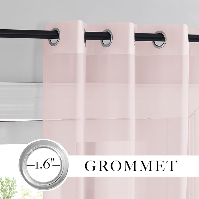 RYB HOME Peach Blush Sheer Curtains, Light Filtering Grommet Elegant Extra Long Window Panels, Airy & Breathable Voile Sheer Drapes for Kitchen, Living Room, Bedroom, 54W by 96L, Set of 4