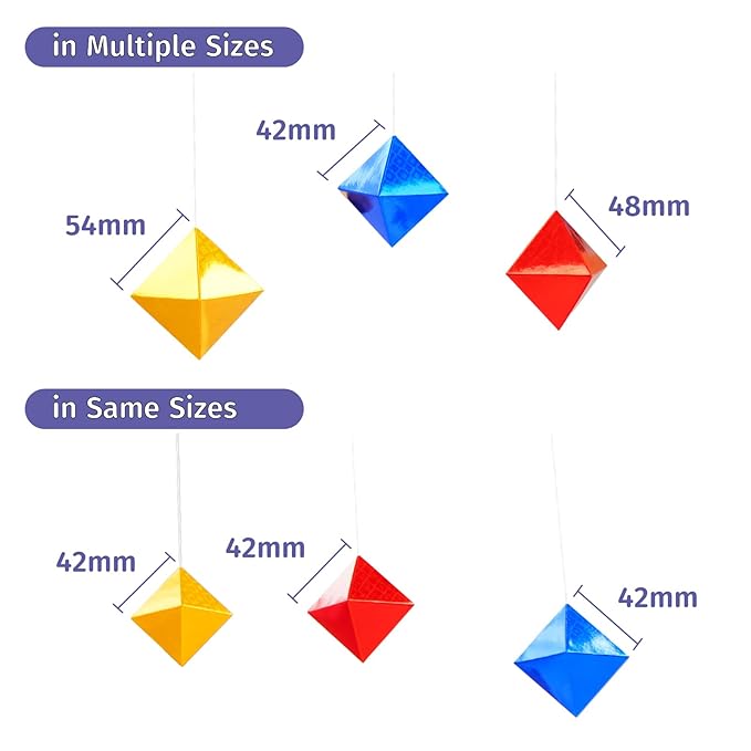 Geometric Octahedron in Multiple Sizes Hanging Mobile, Montessori Mobile, Yellow Blue Red, Wooden Dowel
