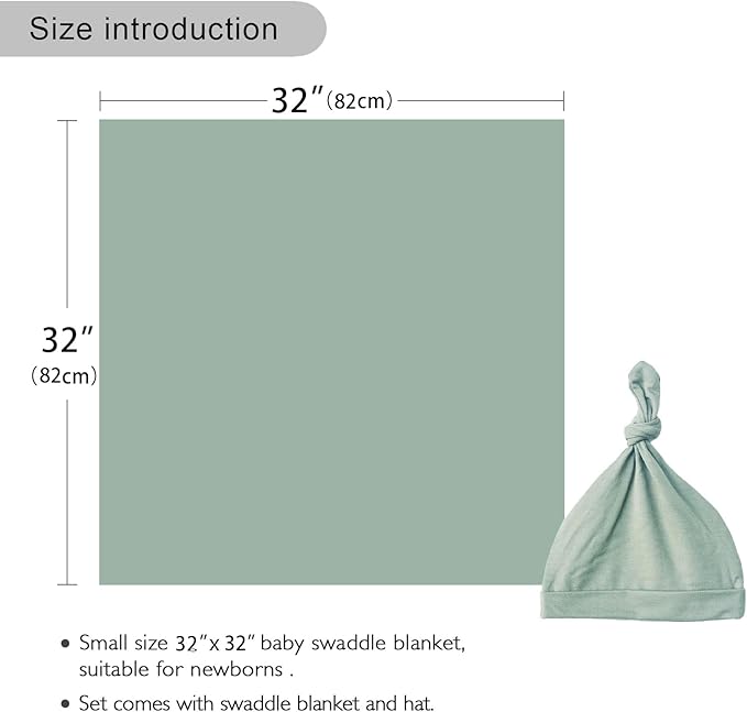Newborn Swaddle Blanket with Hat Set Baby Swaddle Set Hospital Receiving Blankets for Girls Boys(Olive,35"*35")