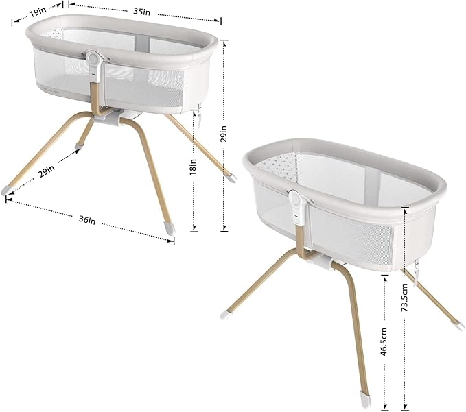 ANGELBLISS 3 in 1 Baby Bassinet, Rocking Bassinets Bedside Sleeper, One-Second Convert Travel Portable Bassinet Newborn Baby (White)
