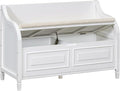 Merax Storage Bench, 41.9” Solid Wood Storage Chest with Backrest and Safety Hinge, Large Storage Space Bench with Upholstered Cushions,Supports 250 lb and Easy Assembly for Small Space, White